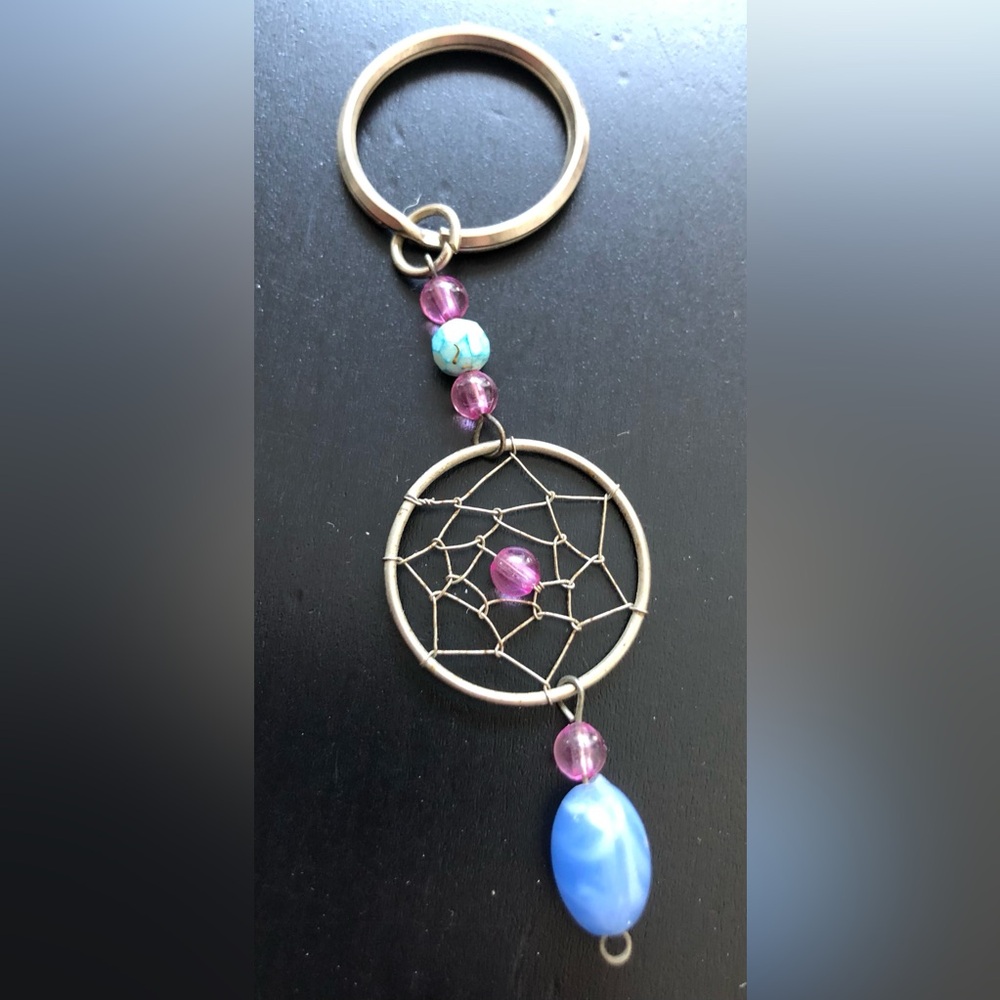 Dreamcatcher Keychain with Purple and Blue Beads